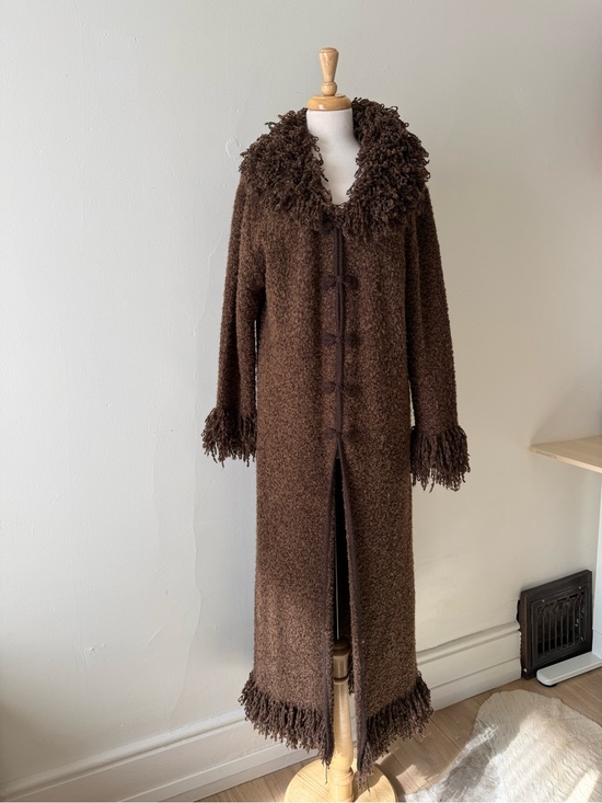 City Trend Sweaters - Penny Lane Long Brown Shaggy Duster Cardigan Boho Festival Coat Sweater